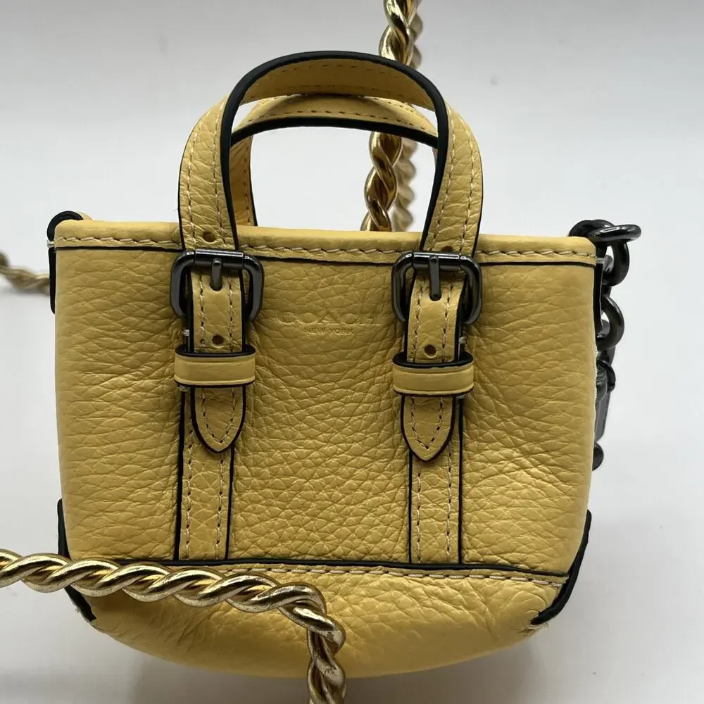 Coach CBK81 Mini Tote Looking Bag Charm Or Coin Wallet Yellow Pebbled Leather